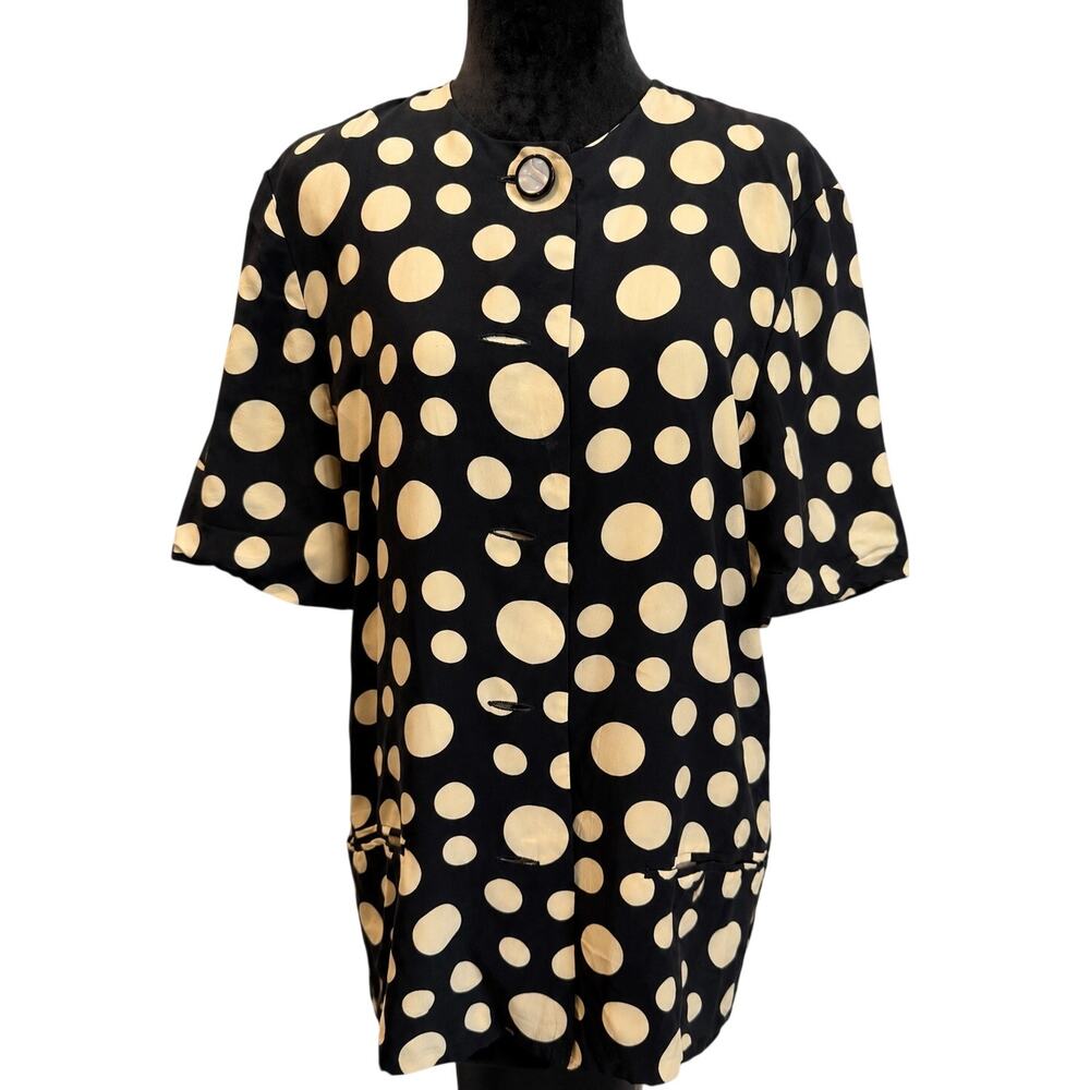 Mary Ann Restivo Vintage 100% Silk Polka Dot Womens Jacket Size 10